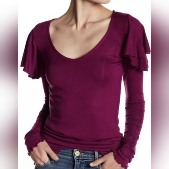 We The Free Berry On Rewind Ribbed Knit Long Sleeve Top, Size S - Picture 1 of 7